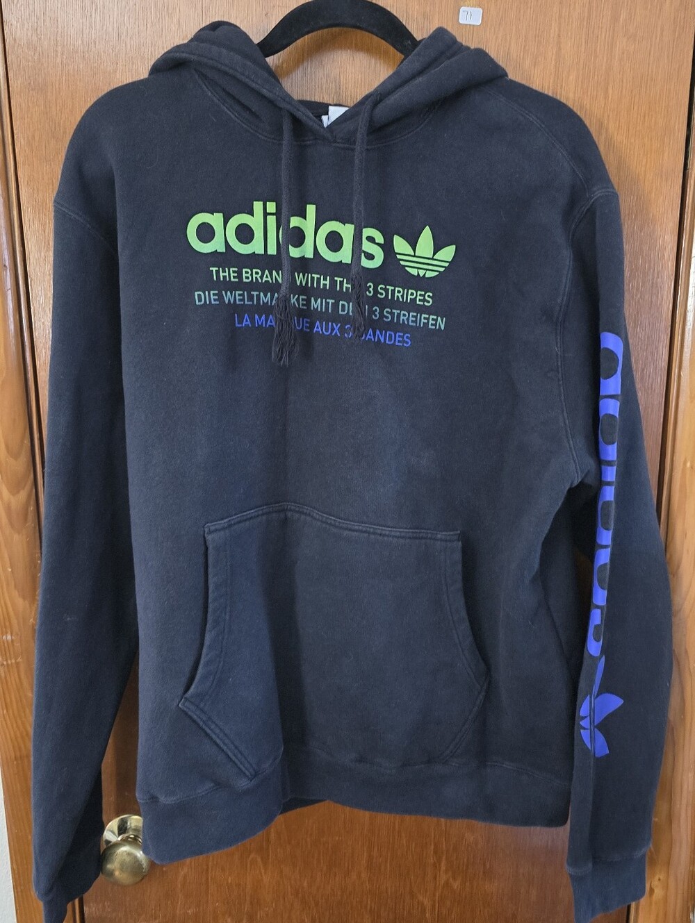 Adidas Originals Hoodie Black Green Blue Trefoil Logo Pullover Hoodie Size L